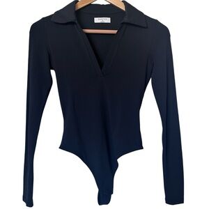 Babaton Black Long-Sleeve Polo Bodysuit